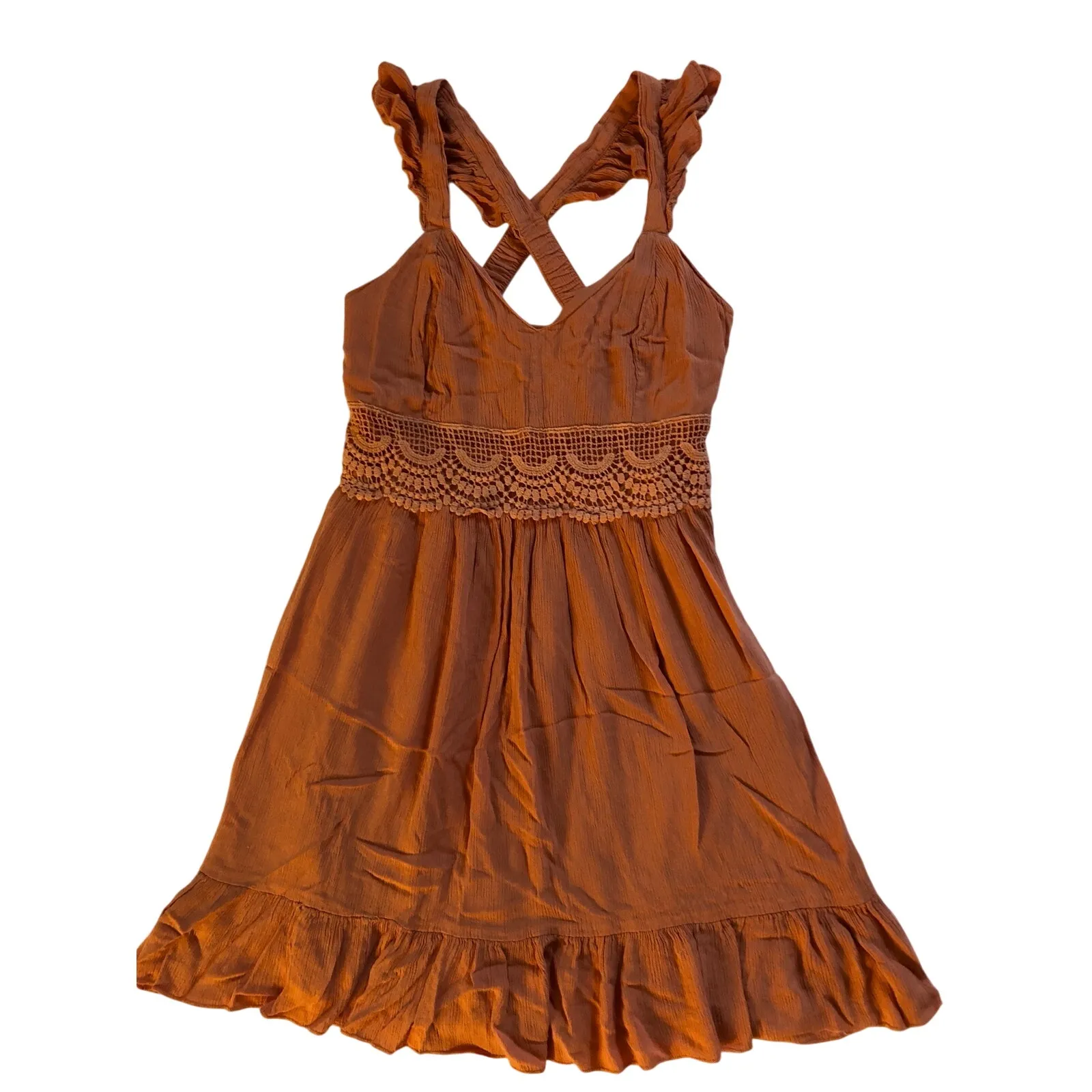 Sincerely Jules coral mini dress with crochet waistband Size Medium - Image 4