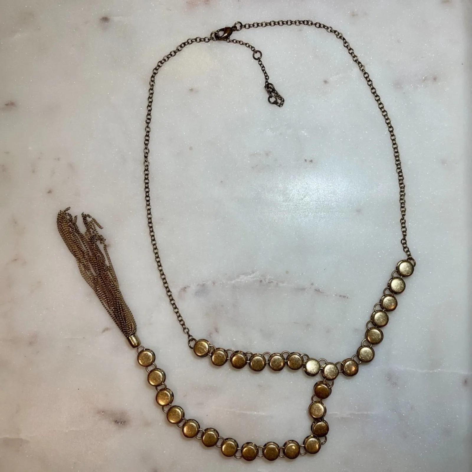 Gold Tone and Iridescent Gem Lariat Necklace - Image 2