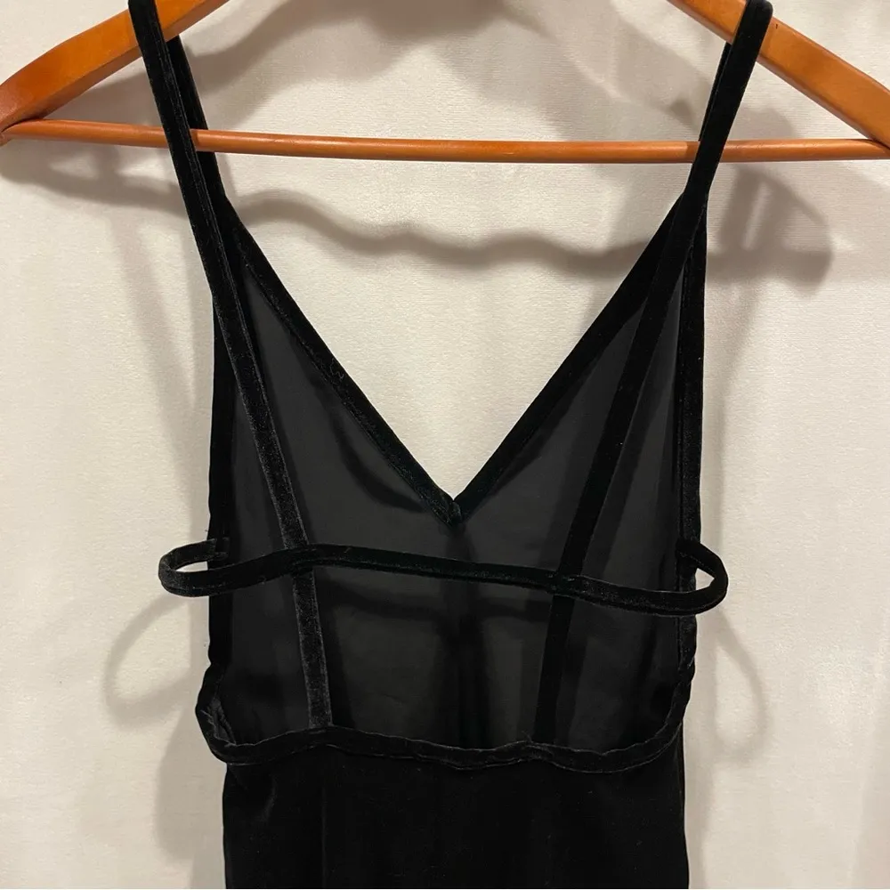 American Apparel velvet LBD deep v open cage back mini stretchy dress y2k - Image 7