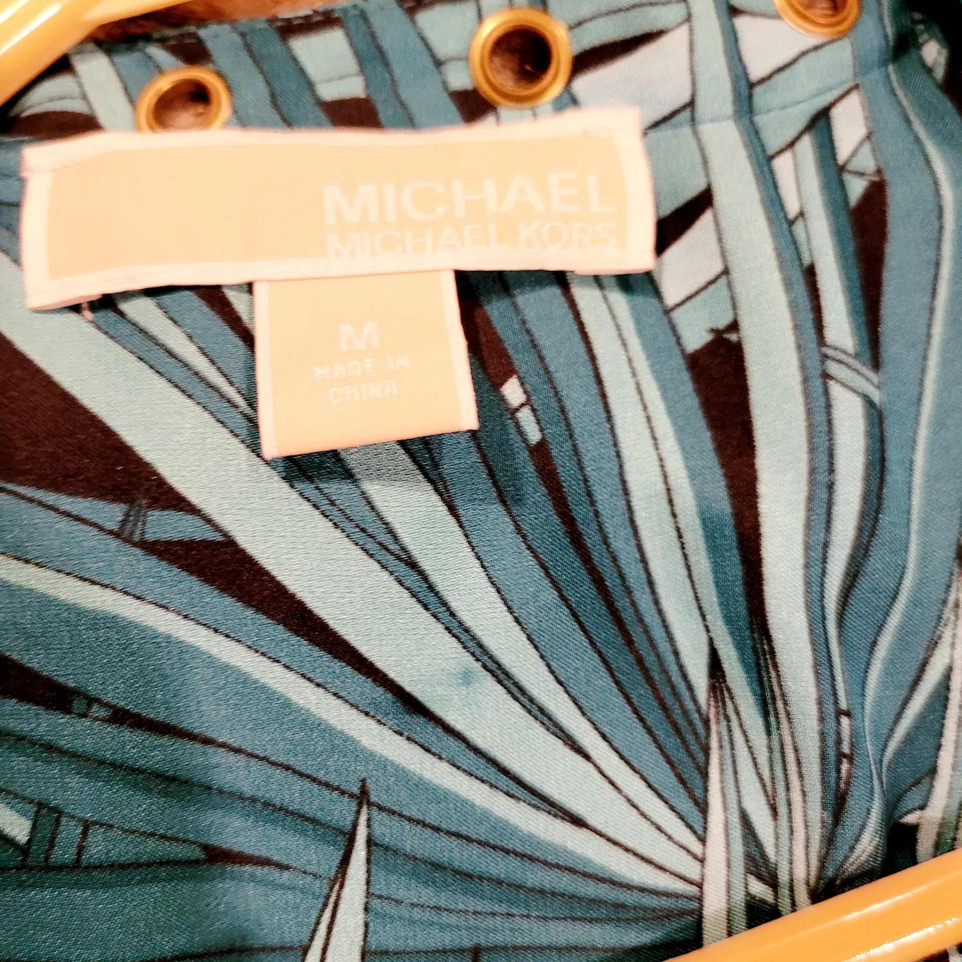 Michael Kors Teal and Brown Leaf Pattern Dress - Image 3
