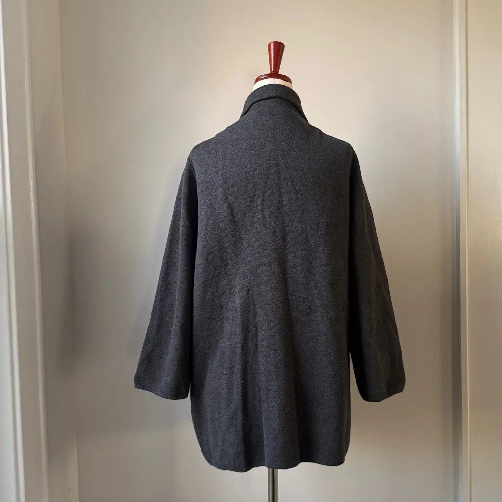 Women's Gray Cardigan Medium Organic Cotton Open Sweater Jacket with Pockets - Image 2