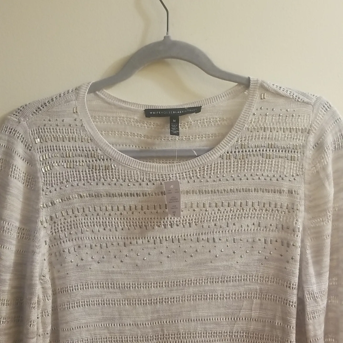 White House black market knit sweater with ribbon sleeve detail NWT - Image 6