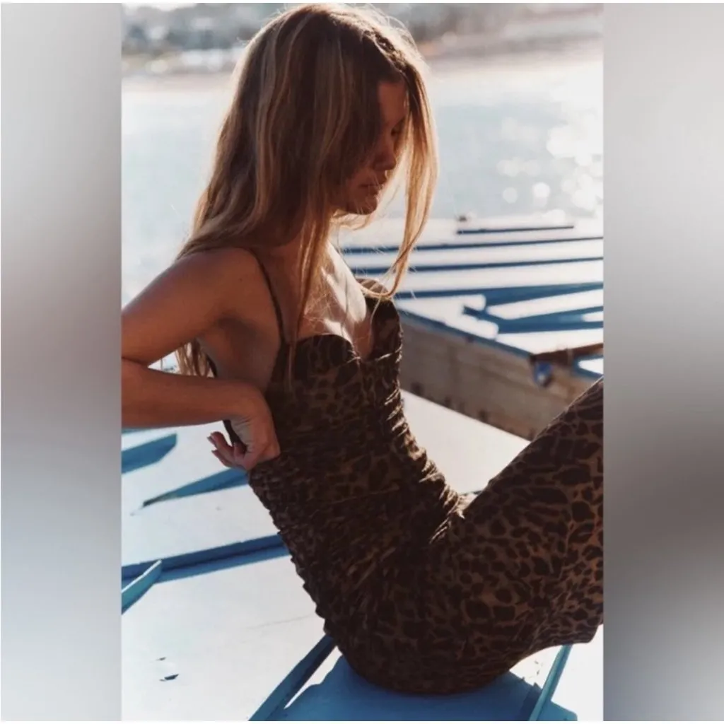 Zara Leopard‎ Print Midi Dress Women's Size XXL Ruched Tulle Fully Lined NEW - Image 12