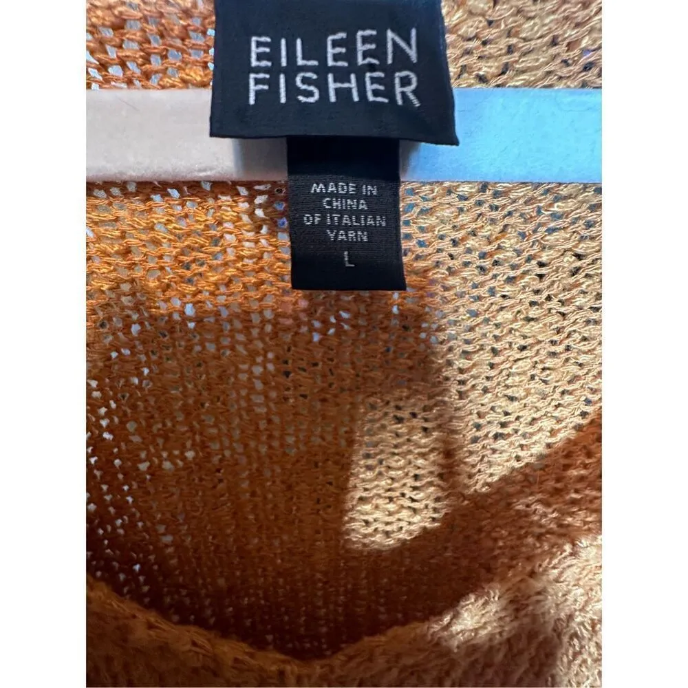 Eileen Fisher Viscose Linen Blend Pareo V-Neck Sweater Orange Sz L - Image 3