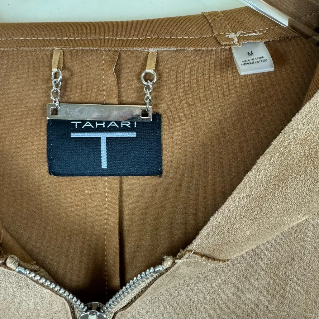 Tahari Faux Suede Front Zip Hoodie Coat - Image 4