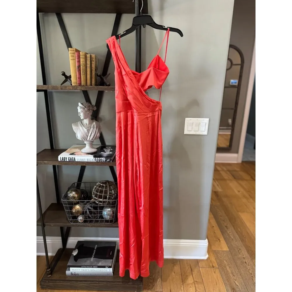 Amur Blynn Satin Cut Out Jumpsuit Spicy Coral Womens Size 2 Red - Image 8