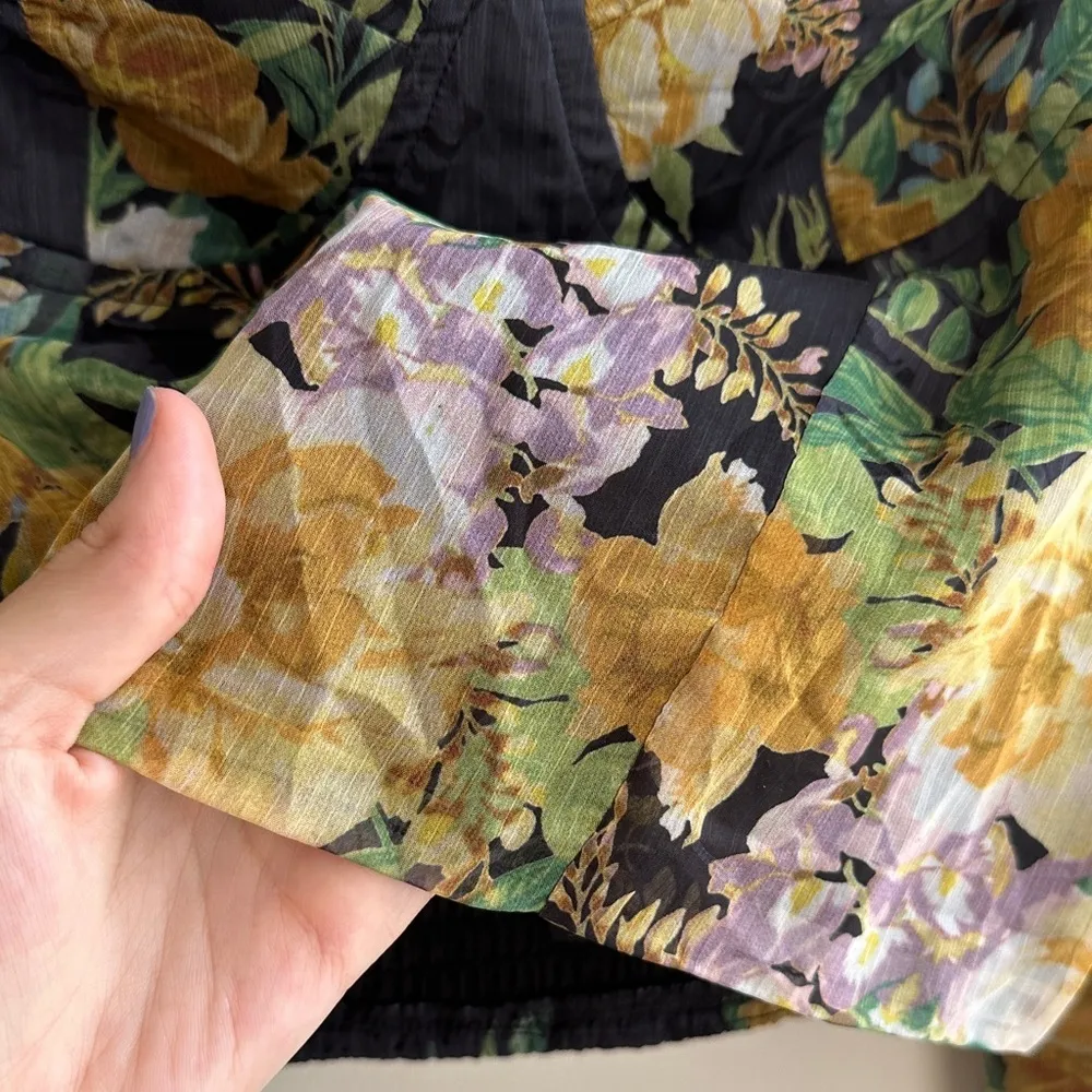 Lulu’s Floral Puff Sleeve Corset Crop Top, Smocked Sweetheart Blouse, Small - Image 9