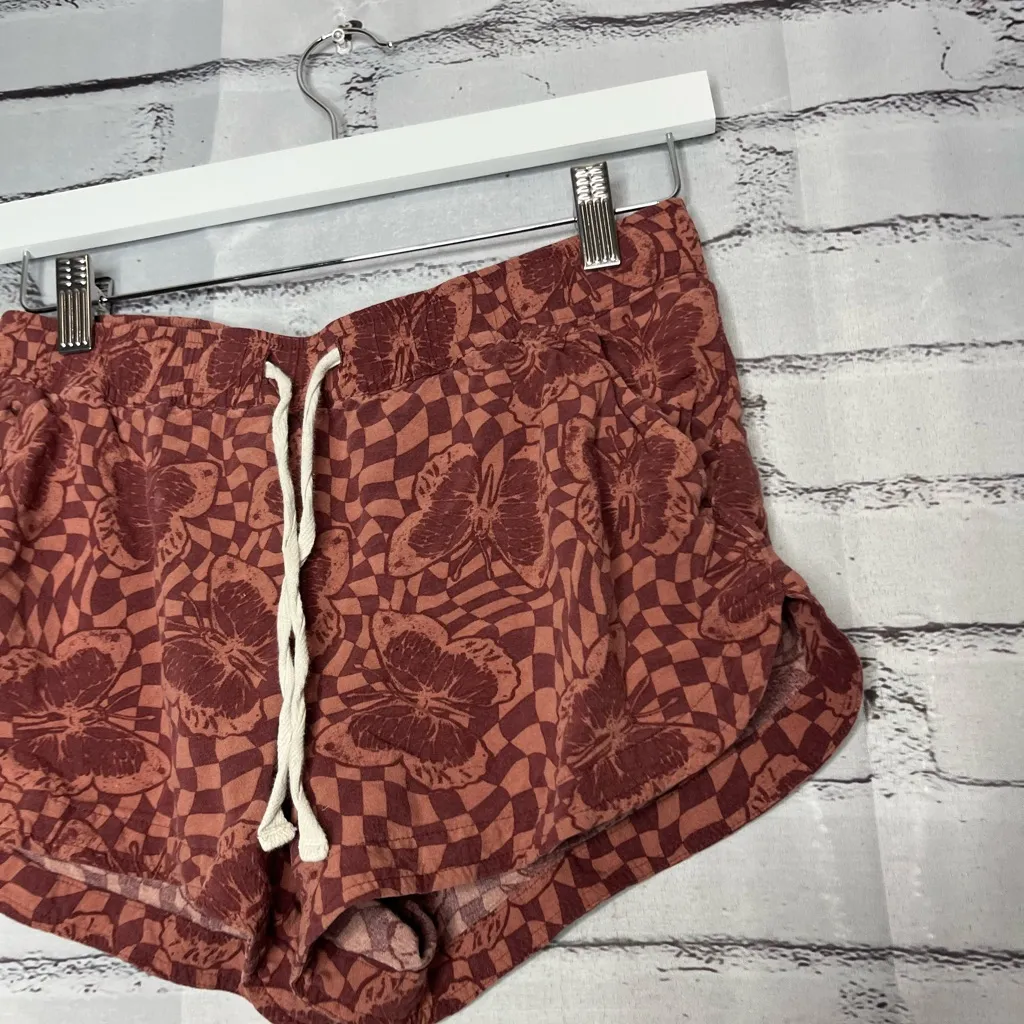 High Rise Red Dolphin Shorts S Red Butterfly Print Athletic Lounge Warm Weather - Image 6