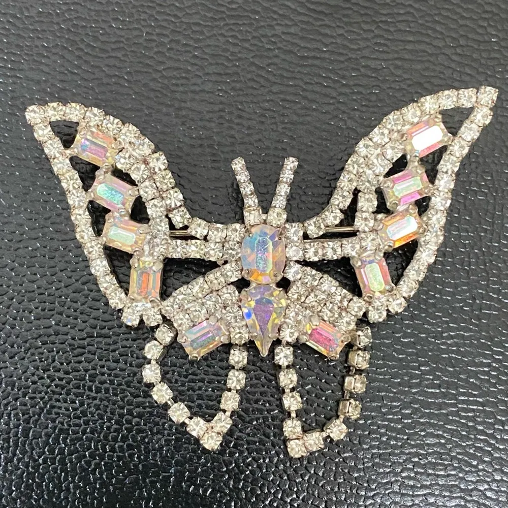 Vintage AB Crystal Rhinestones Articulated Bottom Silver - Image 3