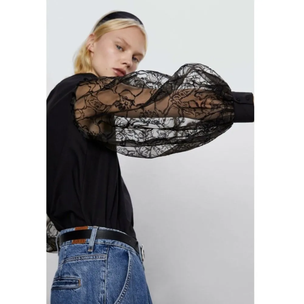 Zara Organza Sleeve Blouse Top Long Sleeve Back - Image 4