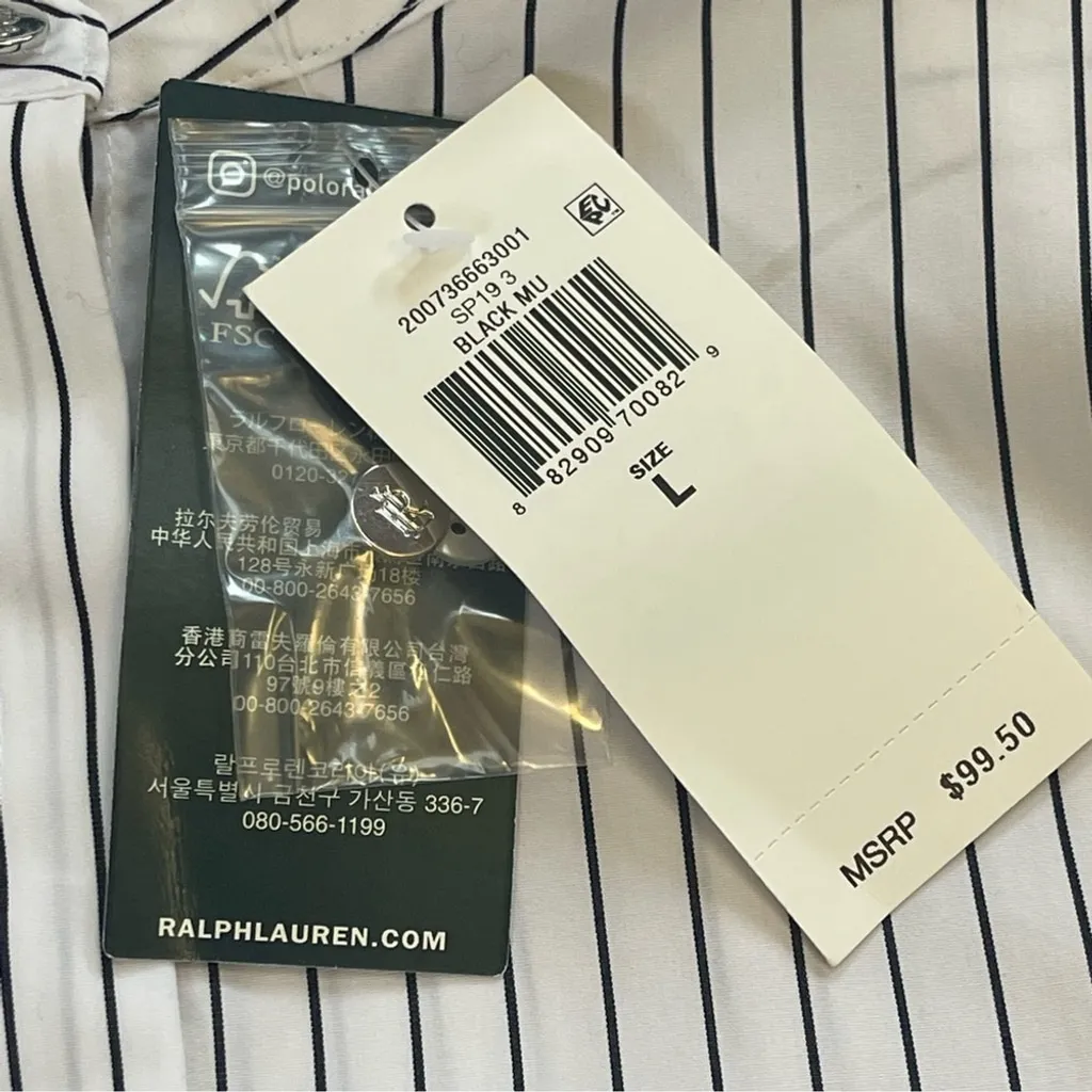 Ralph Lauren Cotton Striped Button-Down Shirt White Puff sleeves Academia L - Image 6