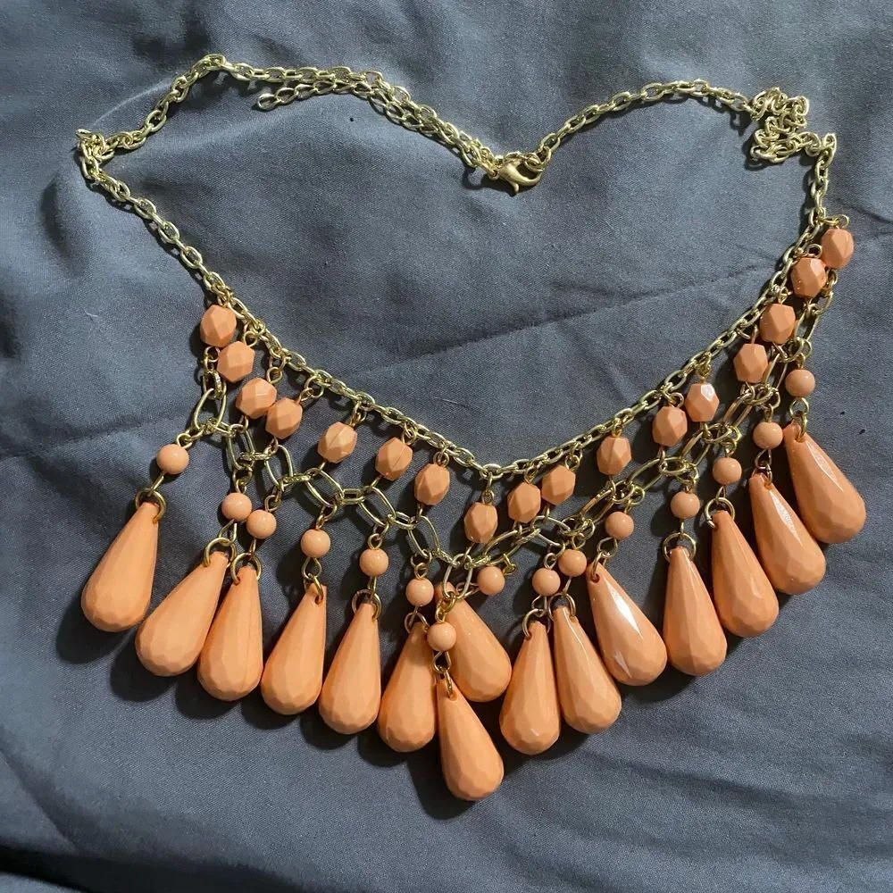 Coral stunning beaded necklace , pair your items up with jeans , dresses, skirts Orange - Image 4