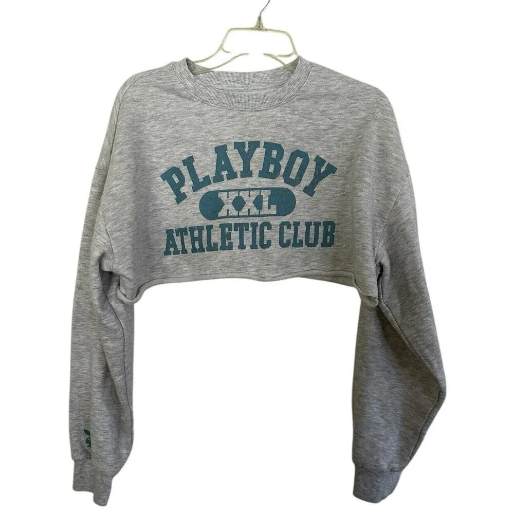 Playboy By PacSun Cropped Sweatshirt Light Gray Size S - Image 3