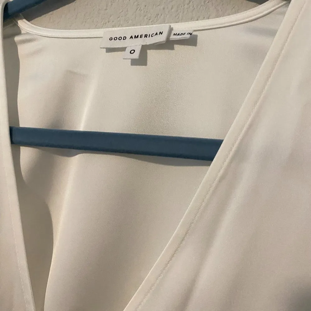NWT Good American White Long Sleeve Stretch Satin Faux Wrap Top - Image 5