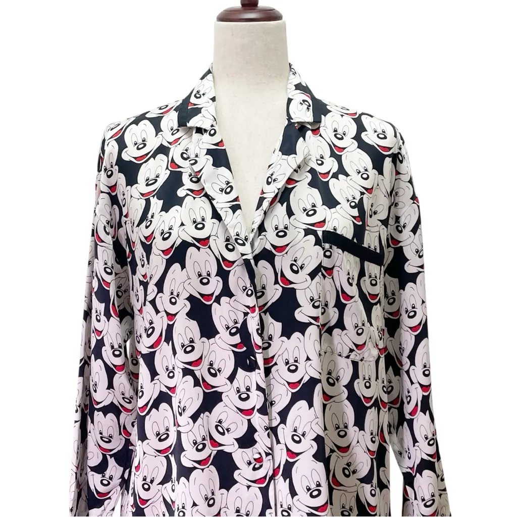 Walt Disney World Mickey Mouse Silk Pajama Nightshirt Black White Red Size Small - Image 8