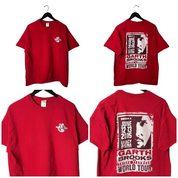 2015 Gildan Garth Brooks World G Tour Birmingham Alabama T Shirt Graphic Tee Red - Image 2