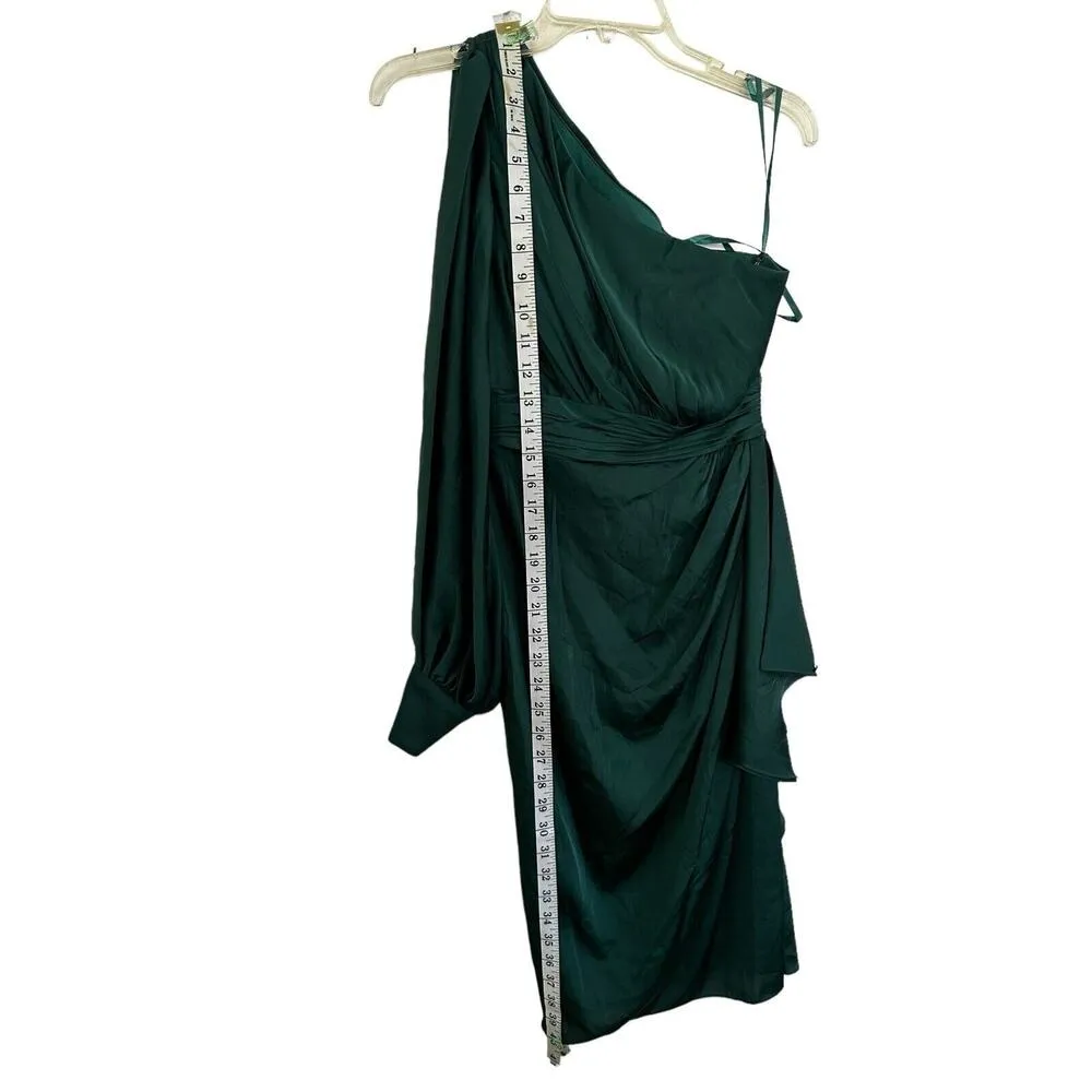Mac Duggal SATIN ONE SLEEVED COCKTAIL DRESS NWOT SIZE 4 Emerald Green - Image 12