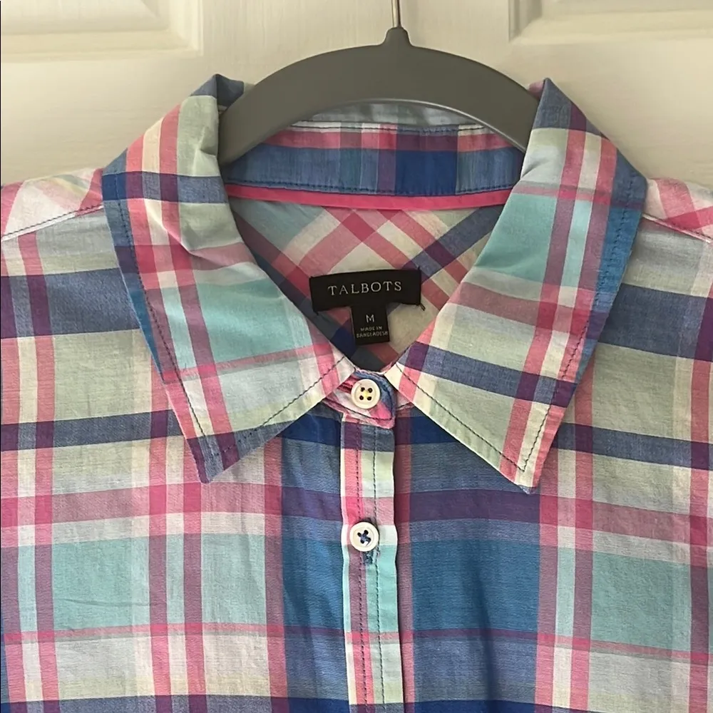 Talbots Plaid Button-Up Shirt - Blue, Pink, Cream - Image 2