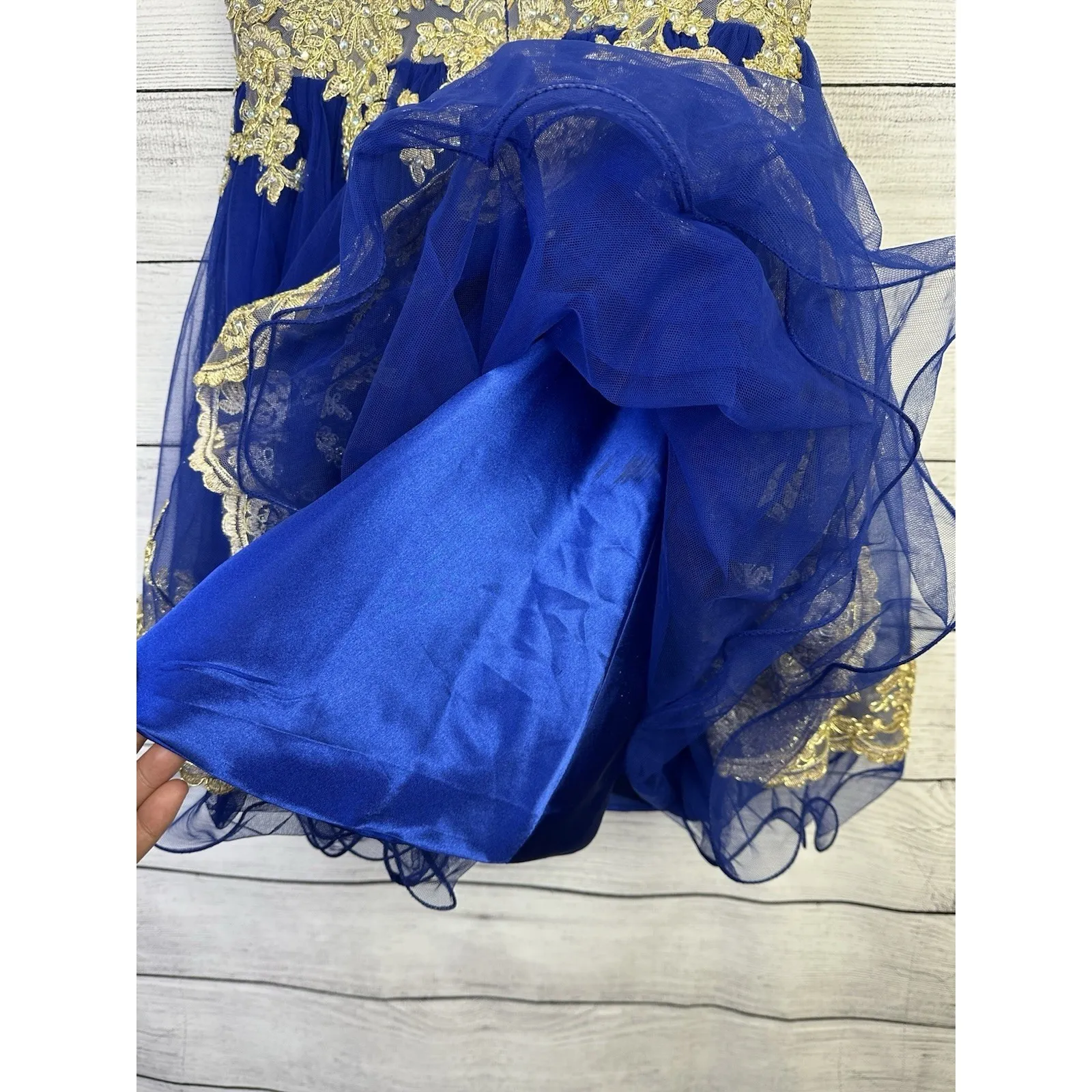 Tulle Prom Homecoming Dress‎ Blue & Gold High Neck Tank Above Knee Length Size 4 - Image 10