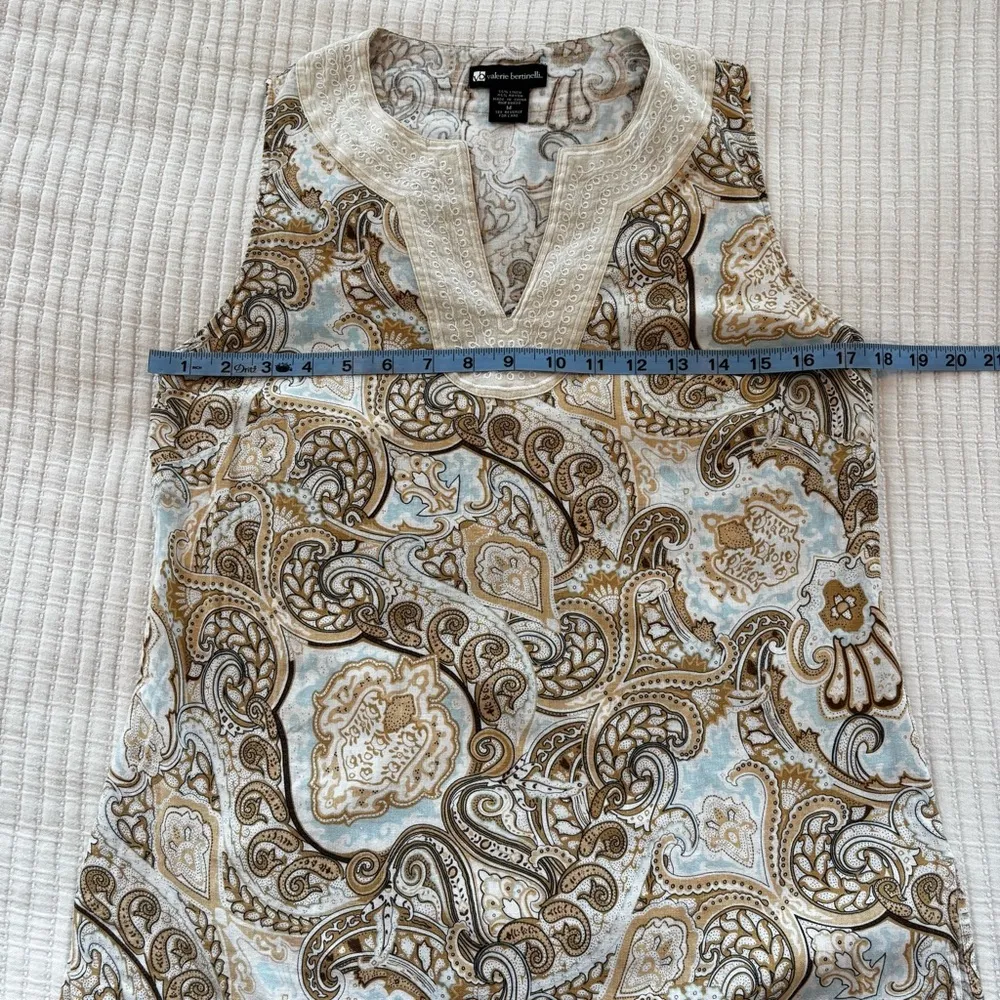 Valeri Bertinelli Linen Blend Neutral Paisley Women's Sleeveless Top Size M - Image 8