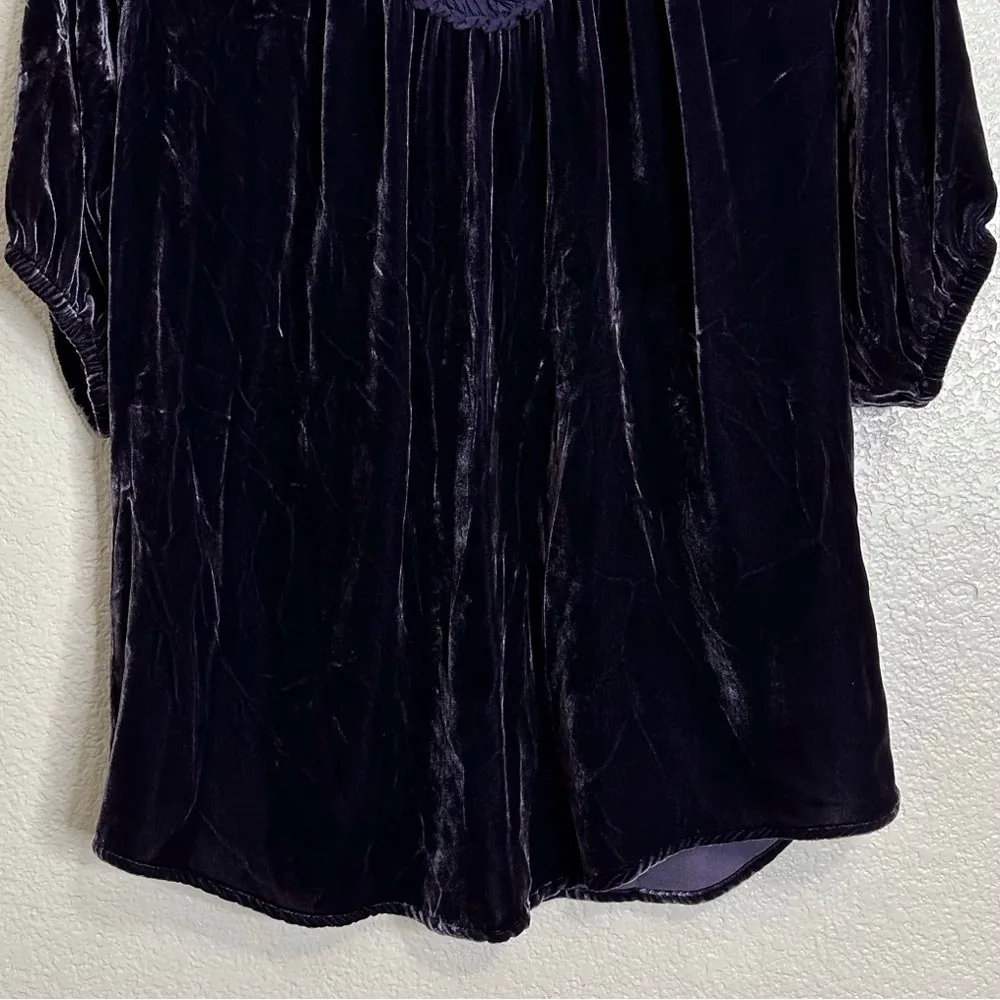 Sundance Silk Blend Velvet Deep Purple Balloon Sleeves Tunic Top, Sz Medium - Image 5