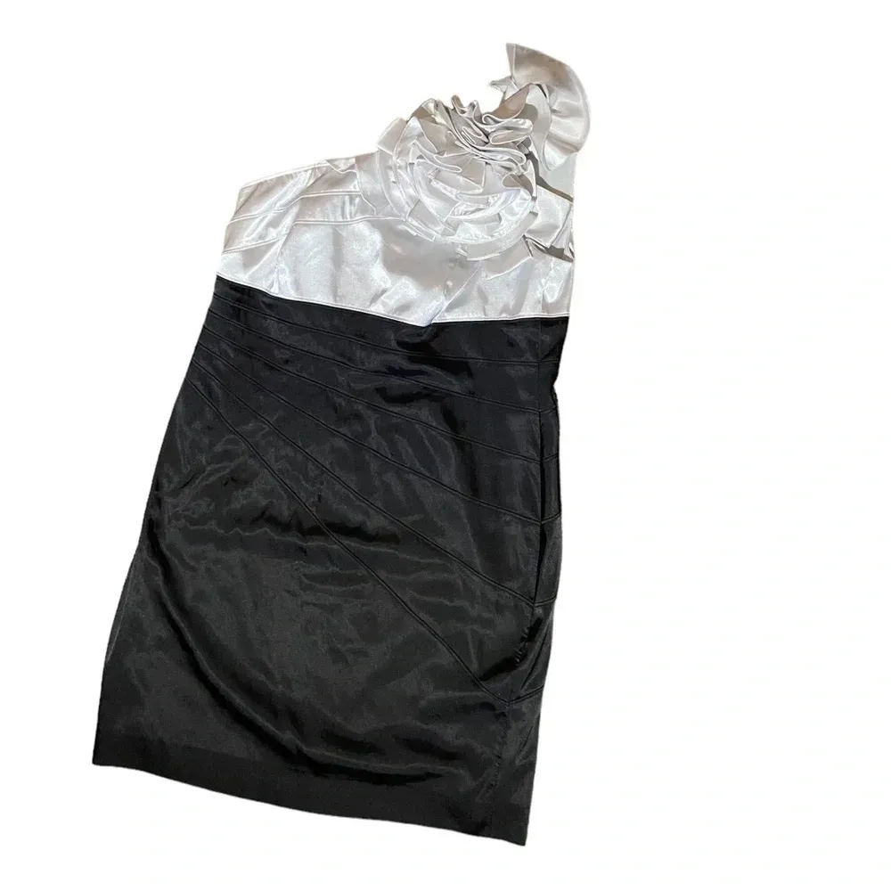 Adrianna Papell Boutique Womens Dress Size 14W‎ Black Floral White One Shoulder - Image 7