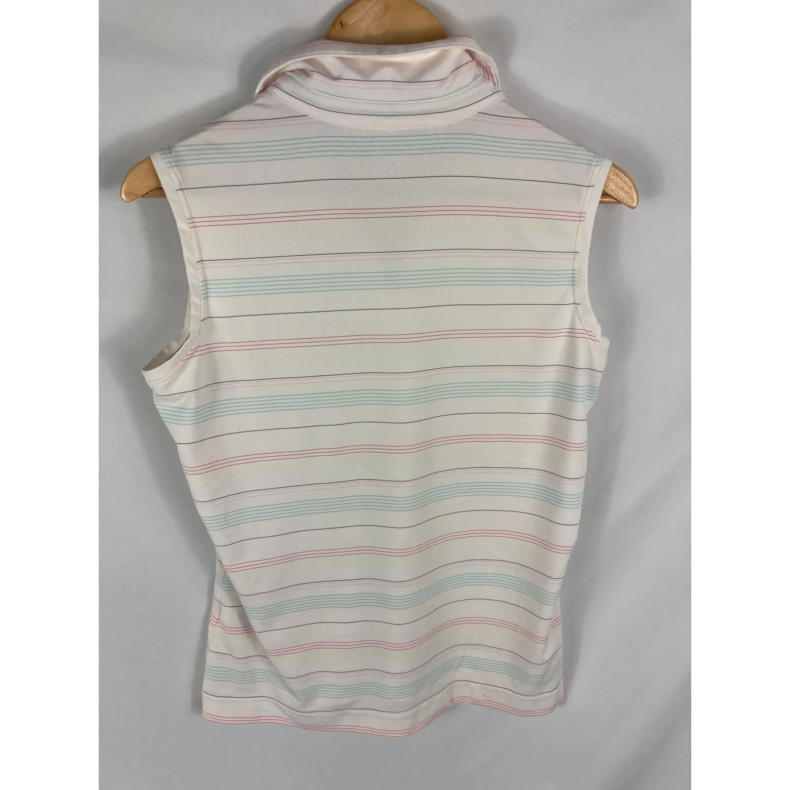 Nike Golf Womans White w/ Colorful Stripe Sleeveless Polo Shirt Size Medium - Image 3