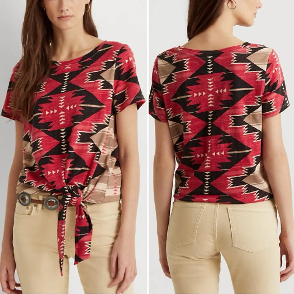 Lauren Ralph Lauren Southwestern Self-Tie Short Sleeves Top, Sz SP - Image 12