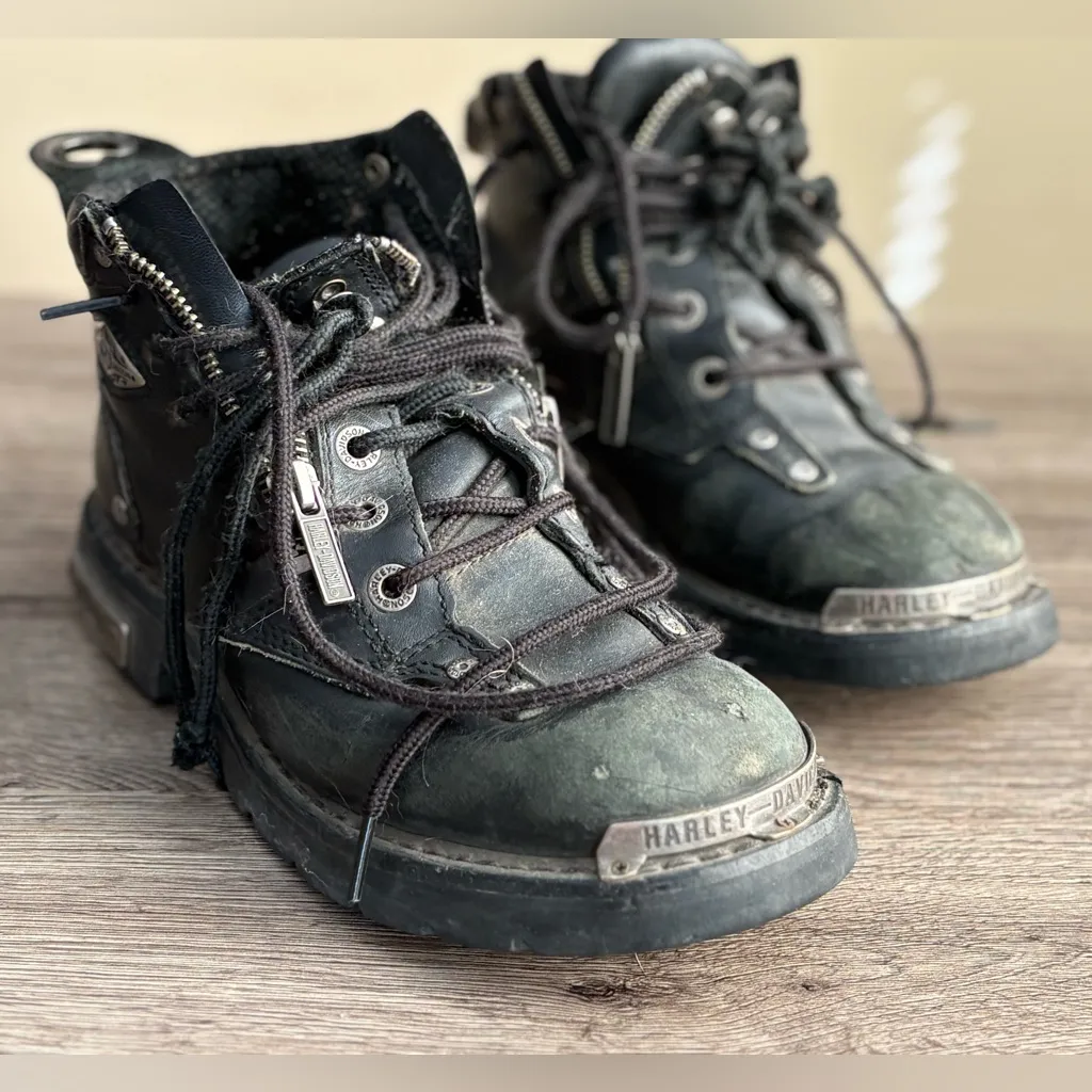 Harley-Davidson Size 7 Biker Black Leather Boots Shoes - Image 2