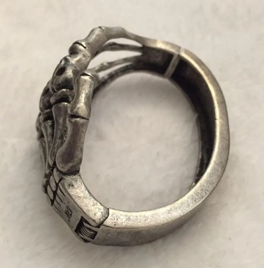 Rare Skull Punk Skeleton Bangle Bracelet Bones Bone Silver Snap Closure - Image 2