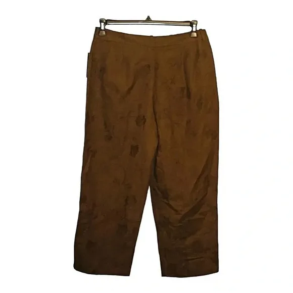 LARRY LEVINE SPORT CROPPED EMBROIDERED FLORAL BROWN‎ PANTS WOMEN'S SIZE 12 NWT - Image 5