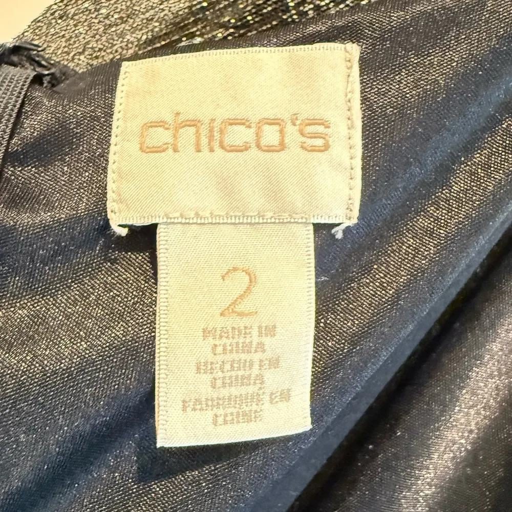 Chico’s Empire Metallic Pleated Splitback Sleeveless Dress Black Gold Size 2 - Image 8