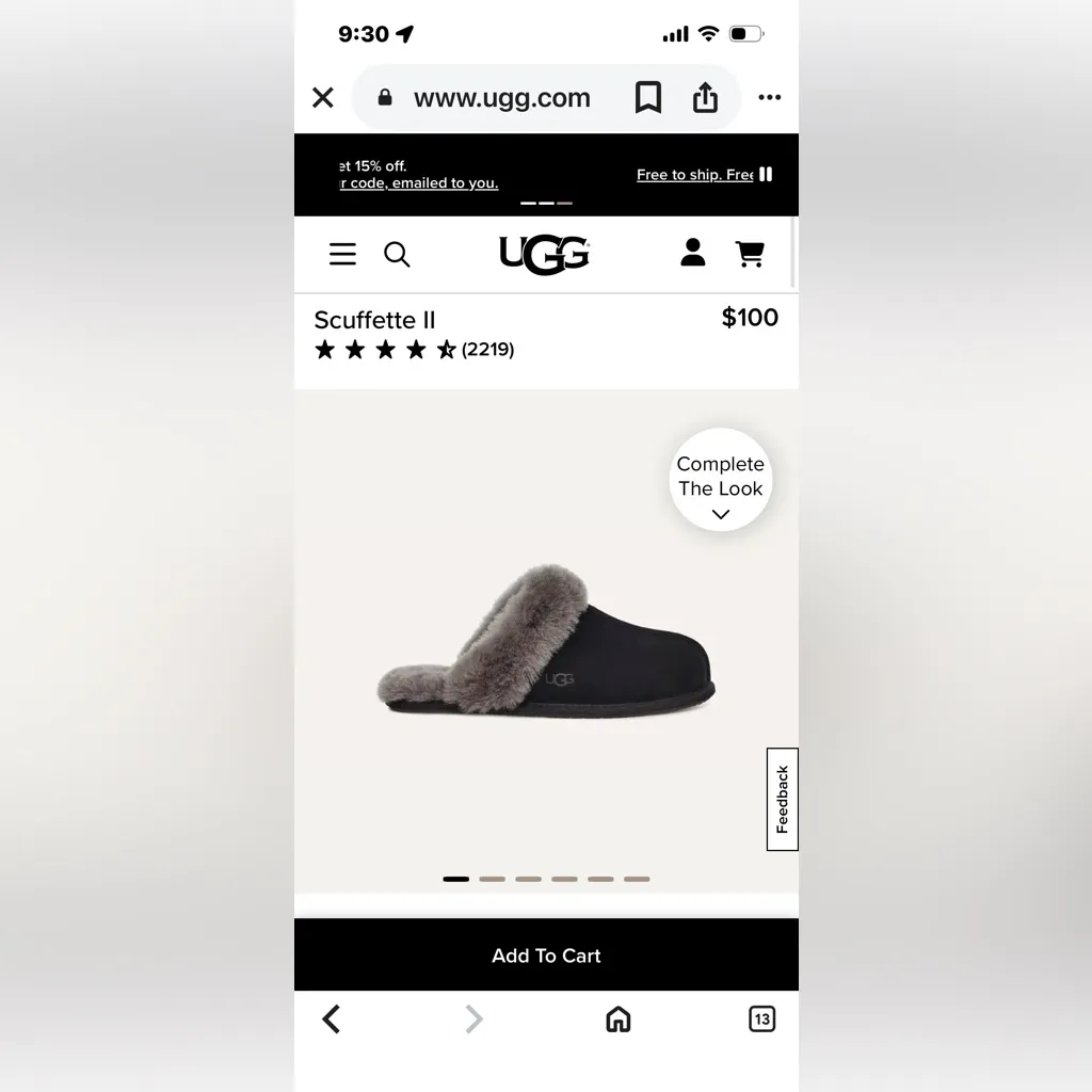 UGG Scuffette II Slippers | Black | NWOB Size 8 - Image 2