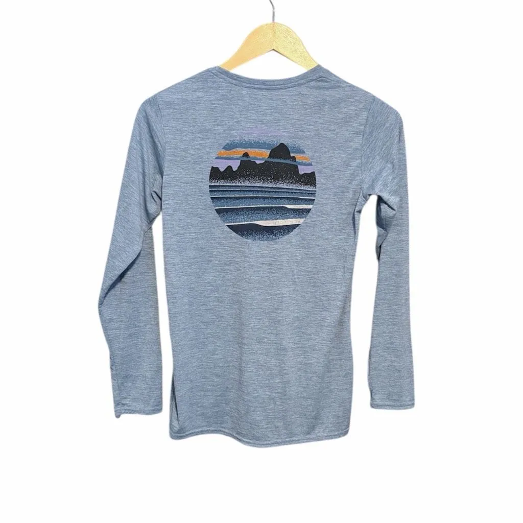 Patagonia Cap Cool Capilene Long Sleeve Skyline Stencil Steam Blue X-Dye XS - Image 4