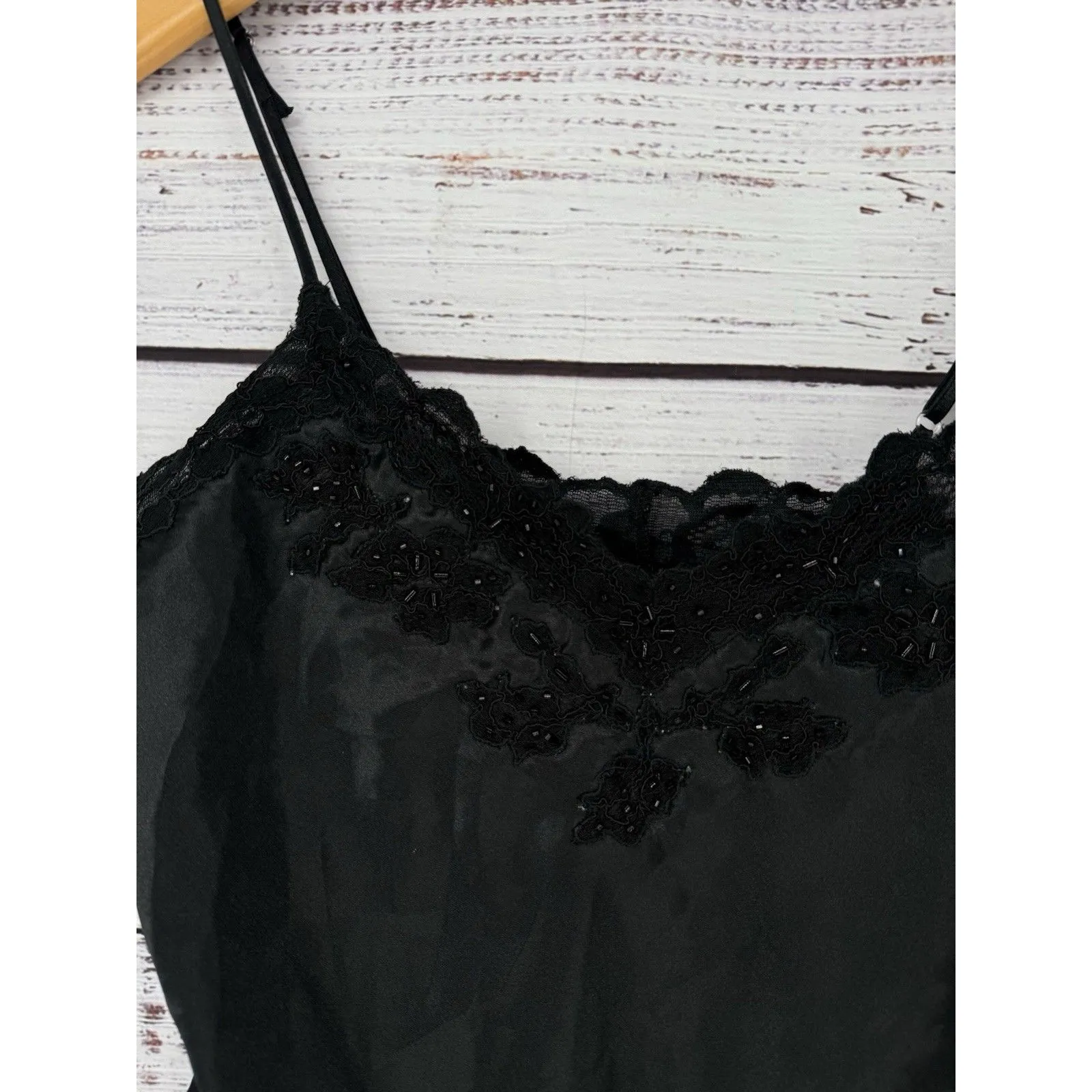 VINTAGE VICTORIA'S‎ SECRET BLACK BEADED SATIN LACE TEDDY LINGERIE BODYSUIT M - Image 2