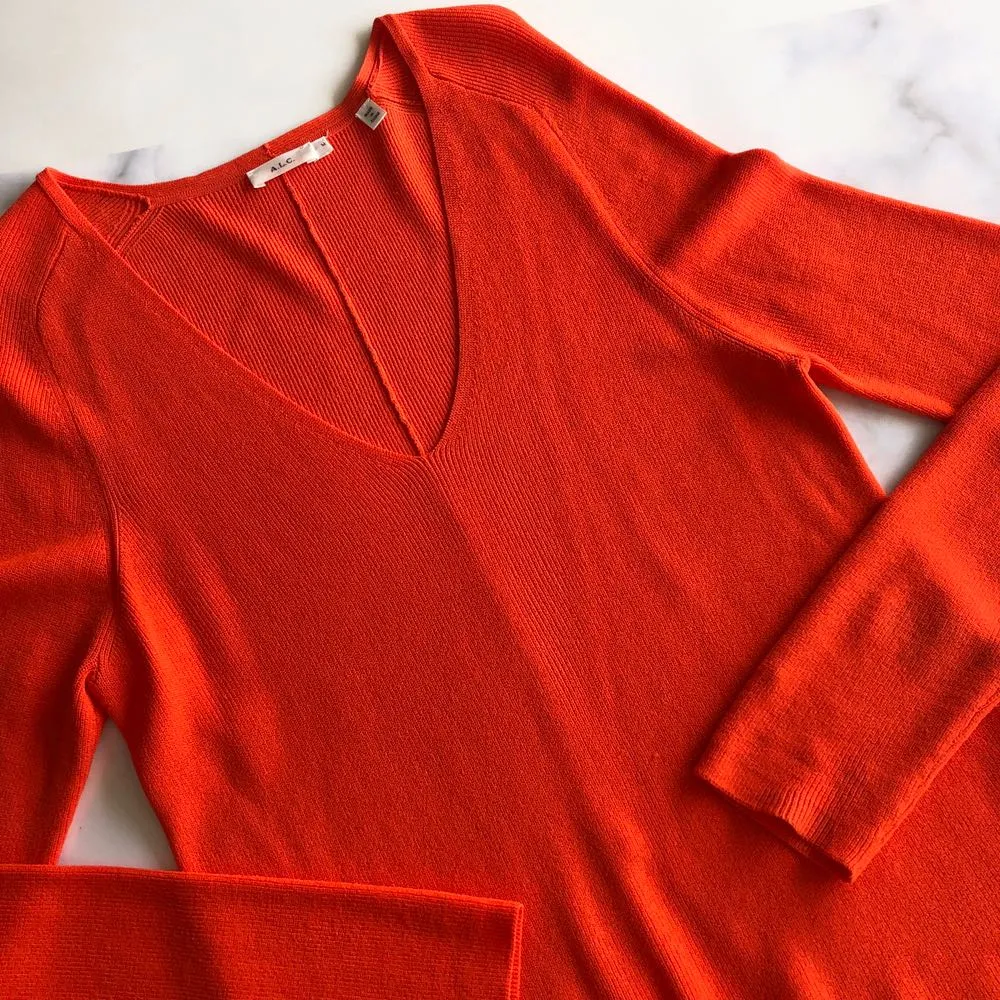 A.L.C. Rhodes Sweater in Guava Split Back V Neck - Image 10