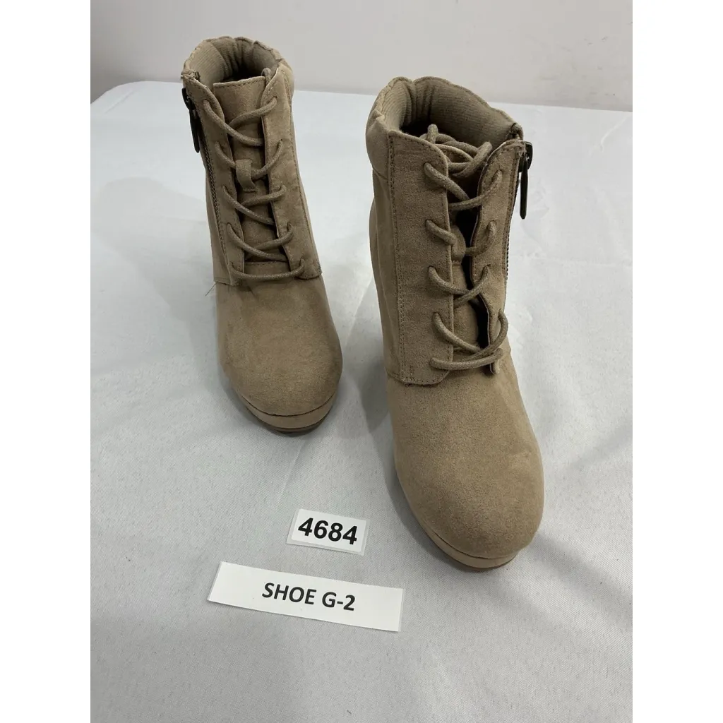 Womans Just Fab Joseppah Ankle Boots 7m tan Lace Up Zip Up Wedge Heel NWOT - Image 2