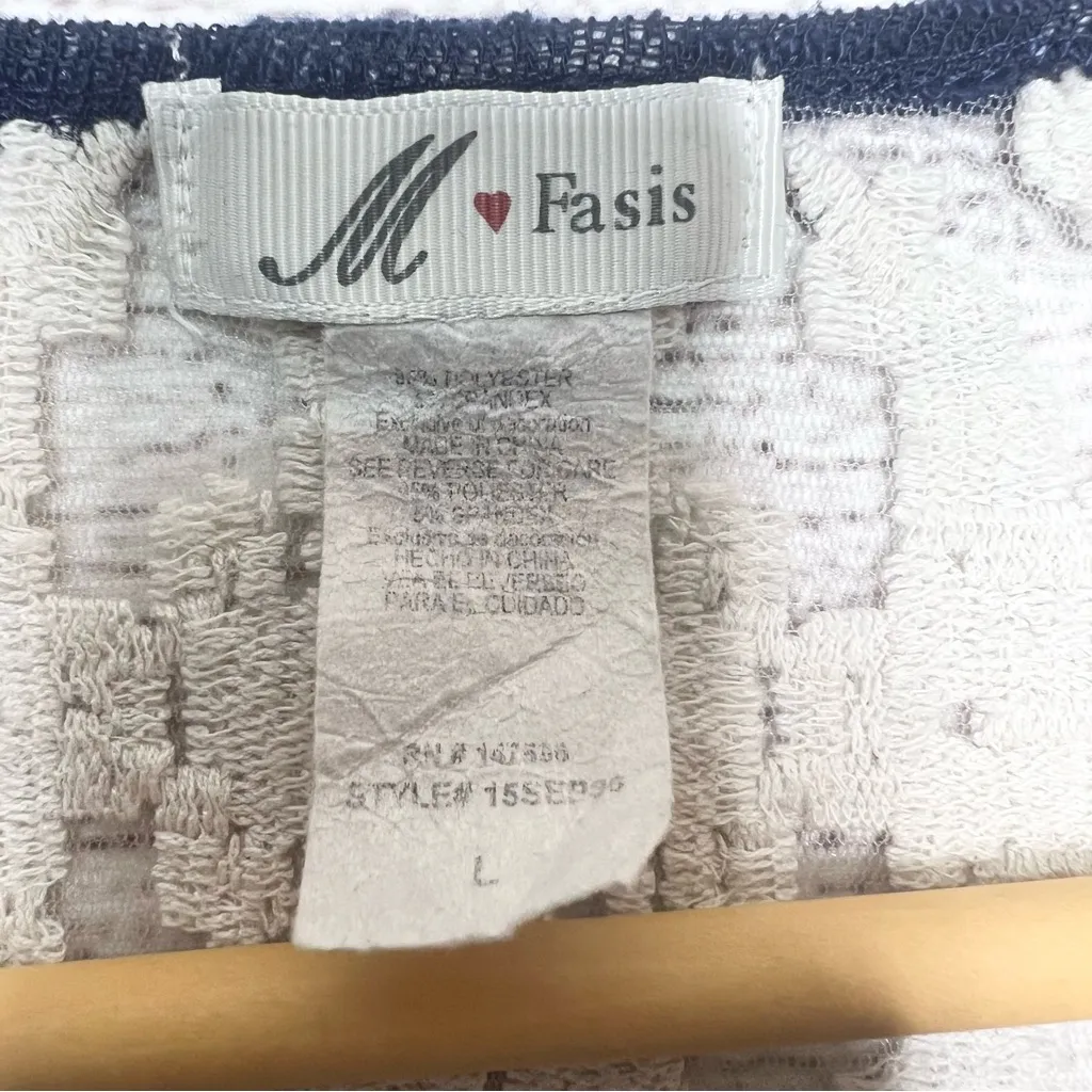 Boho Blue & White Sheer Lace Panel Back Open Front Cardigan Sweater Size Large - Image 6