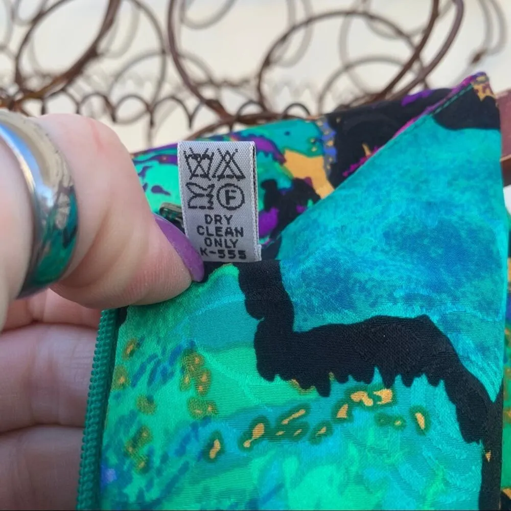 Vintage 90s Adrianna Papell 100% silk dress neon green floral Size 8 - Image 11