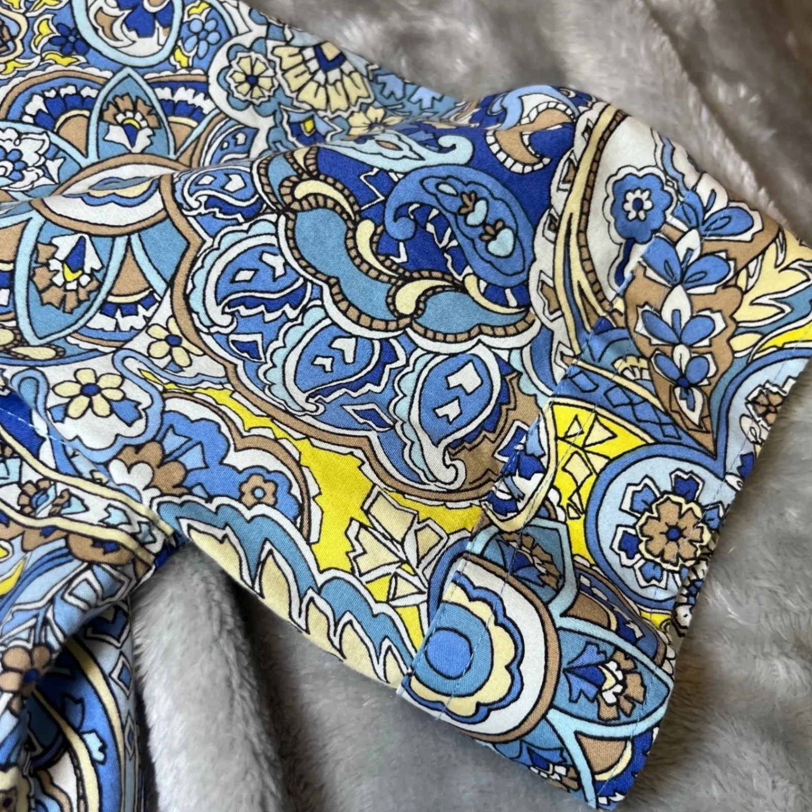 Talbots Blouse Womens 12 Blue Yellow Paisley Print Non Iron Short Sleeve Shirt - Image 7