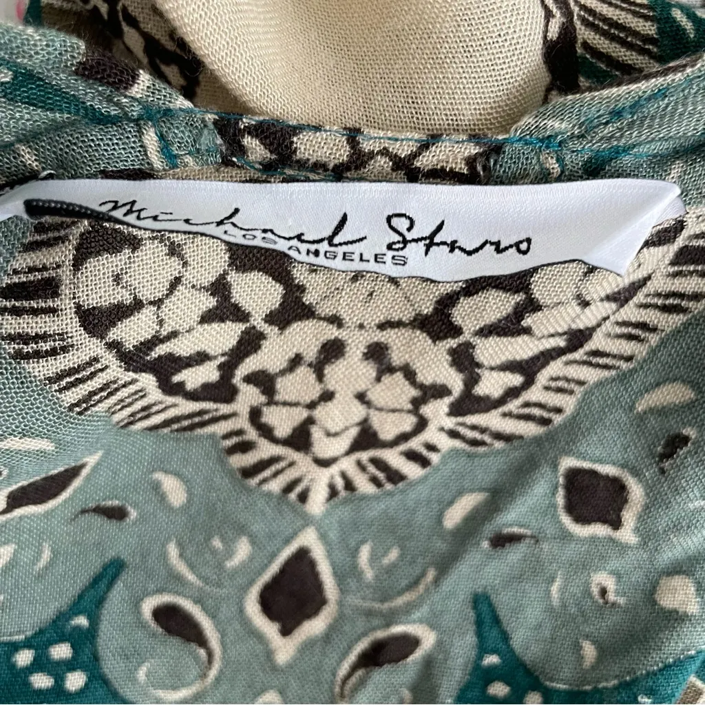 Michael Stars Kimono Cardigan Floral Abstract Art To Wear Boho Green Black Tan - Image 10