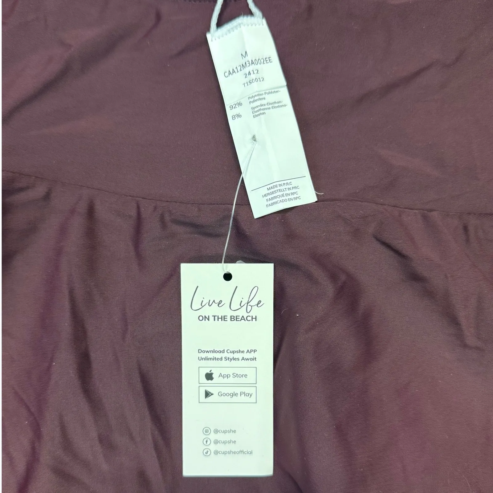 CUPSHINE NWT Burgundy Wrap Front Swim Dress Tummy Control One Piece Size M Purple Size M - Image 3