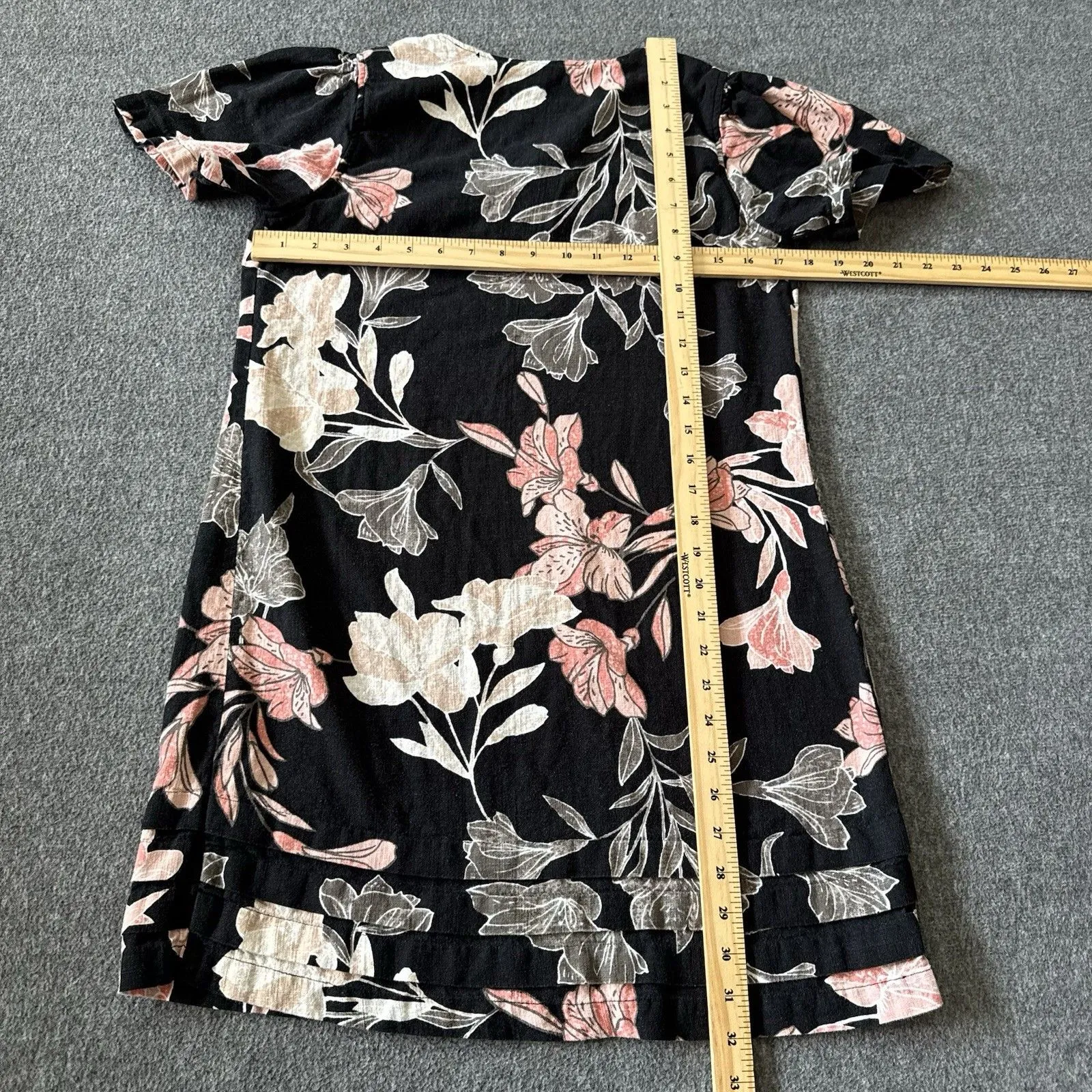 Nicole Miller Dress Womens Small Linen Black Floral A Line Tiered Trim V Neck - Image 8