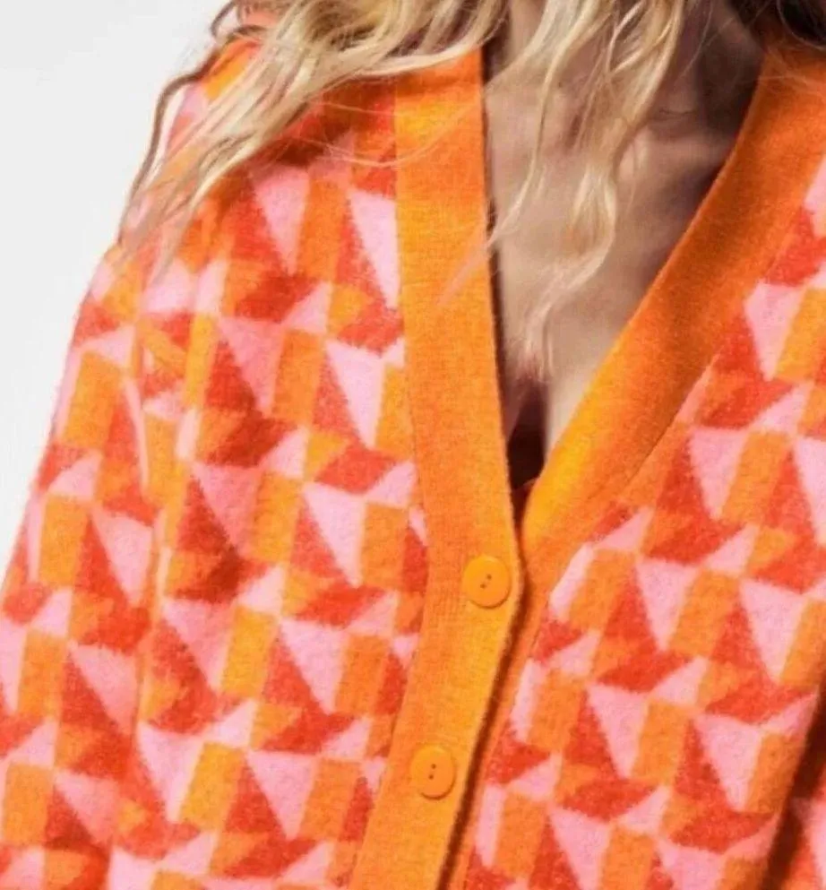 Zara Geometric Print Oversized Cardigan Sweater - Image 4