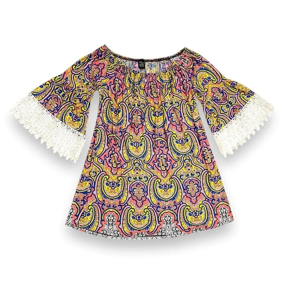 WinWin Multicolor Paisley Half Sleeve Lace Boho Tunic L-XL - Image 4