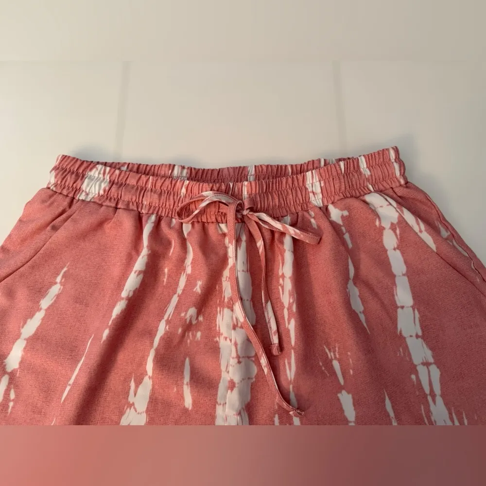 Tie Dye Elastic Drawstring Dressy Shorts Pink Size L - Image 3
