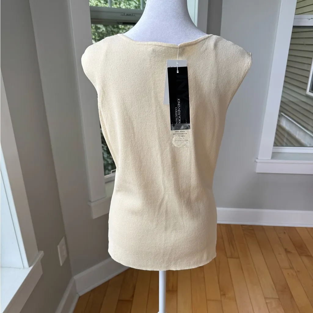 Jones New York Butter Yellow Ribbed Square Neck Sleeveless Knit Top Size XL New - Image 3