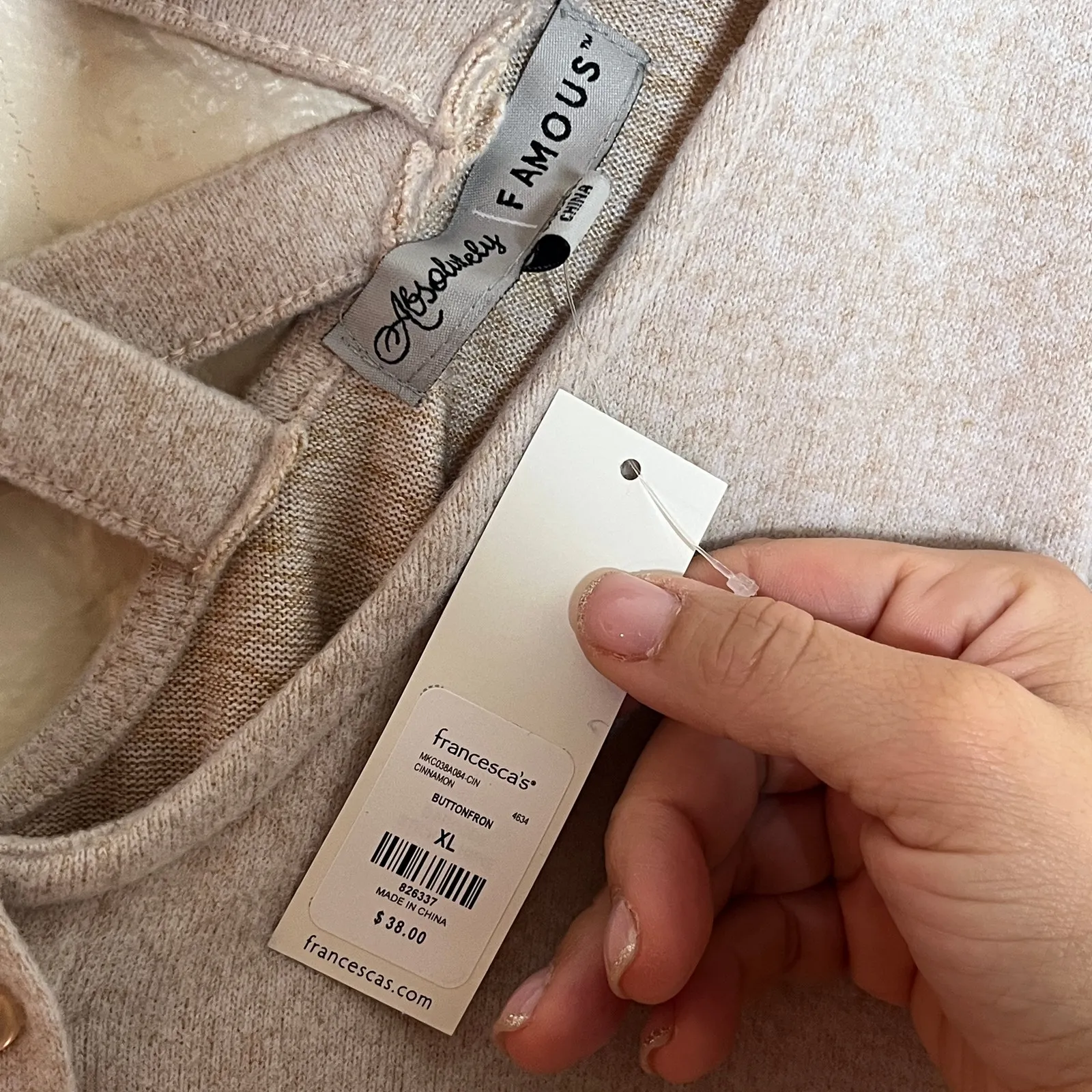 Always Fabulous Cozy Soft Tie Front Button Cardigan Sweater NWT Women Beige XL - Image 2