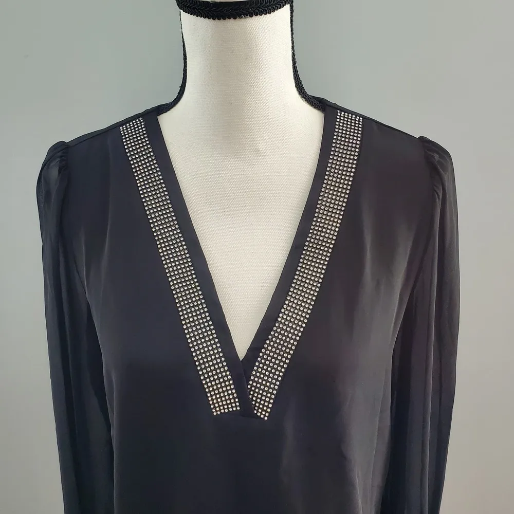 Express Women's Black Sheer Bling Collar Pullover Blouse Top Size S - Image 3