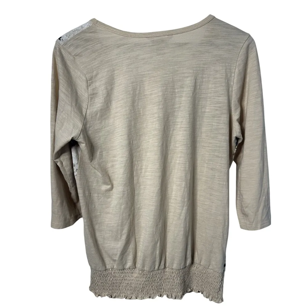 White Stag Women Large Animal Print Floral Compression Hem Beige Shirt Casual - Image 2